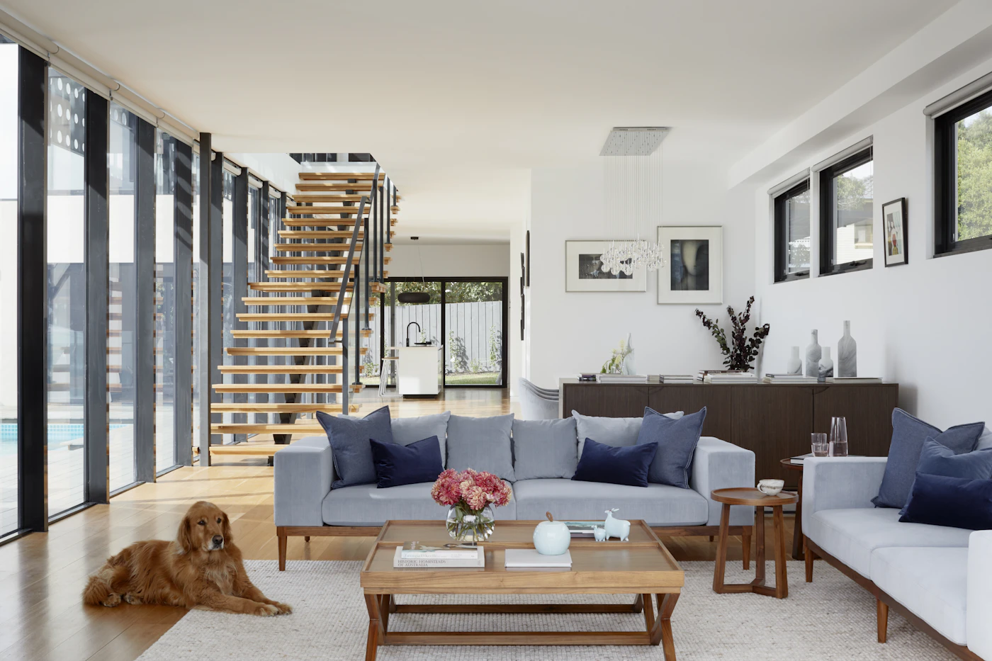 Illustrative garden-facing residential interior